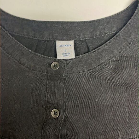 Old Navy Rustic Faded Black Ruffled Pullover Button Crew Neck Shirt Dress-Large - Picture 15 of 16